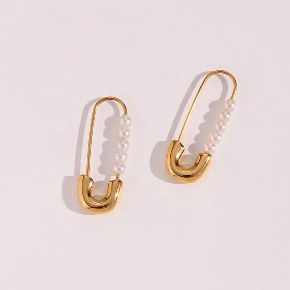 NEW 18K GOLD CLASSIC PEARL HOOP EARRINGS, NICE EARRINGS, CUTE EARRINGS - Picture 3 of 6